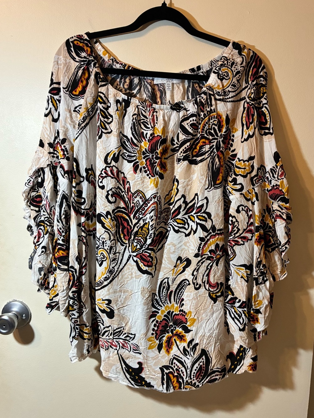 Fever Boho Floral Paisley Off the Shoulder Bell Sleeve Peasant Blouse Top XL